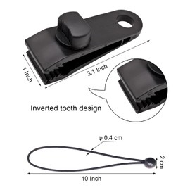 BINCKIN 20 Pcs Heavy Duty Tarp Clips with Bungee Cord Balls, Lock Grip Secure Clamps for Tent, Canopy, Awning & Camping Gear (Black)