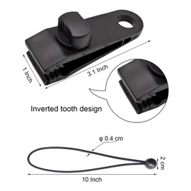 BINCKIN 20 Pcs Heavy Duty Tarp Clips with Bungee Cord Balls, Lock Grip Secure Clamps for Tent, Canopy, Awning & Camping Gear (Black)