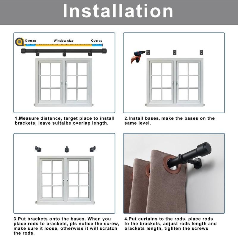Heavy Duty Curtain Rods, 1 1/8 Inch Diameter Single Curtain