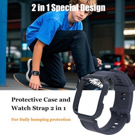 Lamshaw Rugged Armor Pro Designed Case with Band Protective TPU Cover with Strap Compatible with BIGGERFIVE BW02 Smart Watch/Brave 2-1.8 inches (Not Included Screen Protector) (Dark Blue)