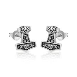 NKlaus Pair of 11 x 9 mm Thor Hammer Stud Earrings Celtic 925 Sterling Silver Earring 4336, Silver