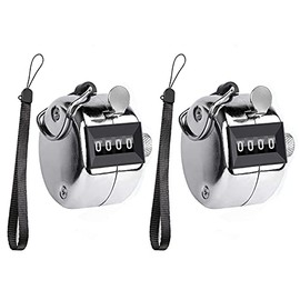 ZRAMO Metal Hand 4-Digit Tally Clicker Counter, Palm Clicker Digital Handheld Pitch Click Counter Number Count for Row, People, Golf, Lap & Knitting, Silver with Nylon Lanyard (2 Pack)