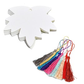 80 pcs Kraft Paper Blank Cardstock Bookmark Making Kit with Custom Bookmark, Dried Flowers for Crafts, and Bookmark Tassels, White, (40Pcs Bookmarks with 40 Tassels) (Maple Leaf Shape)