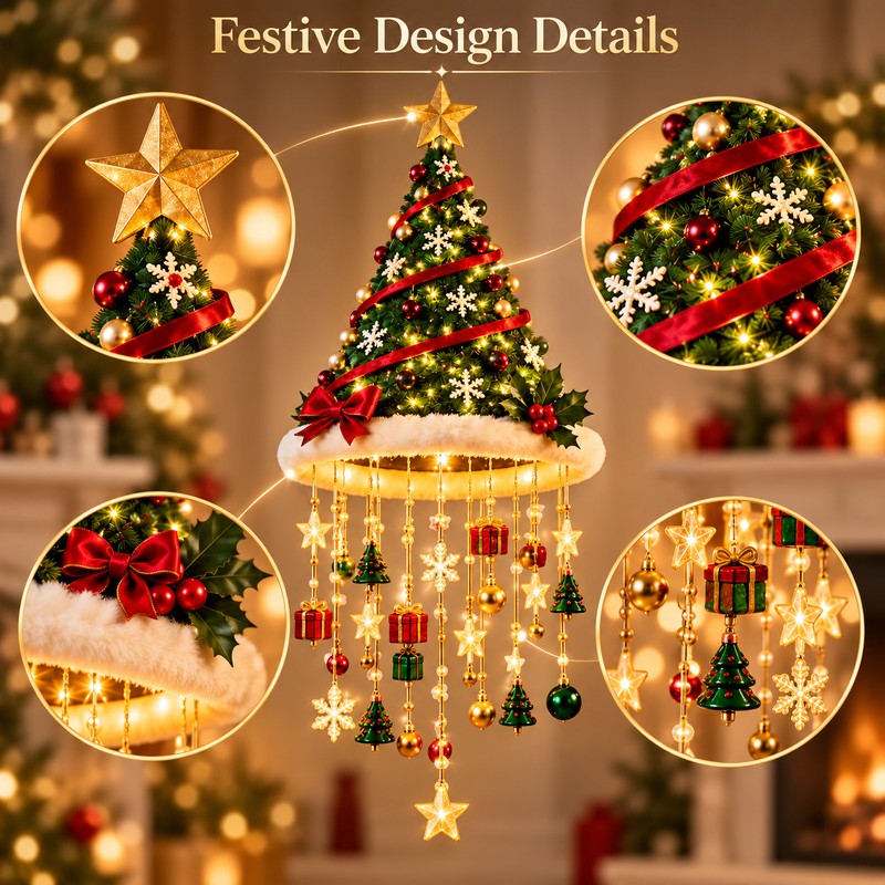 LED Santa Hat Hanging Light – Christmas Pendant Lamp with
