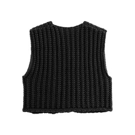 Sukany Women's Button Up Sweater Vest Sleeveless Crochet Chunky Knit Cropped Jumpers Tops Black XL