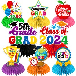 8Pc 5th Grade Graduation Decorations Honeycomb Centerpieces, 3D Double Side Fifth Grade Graduation Decorations for Table, Elementary School Graduation Decorations for Party Office Classroom