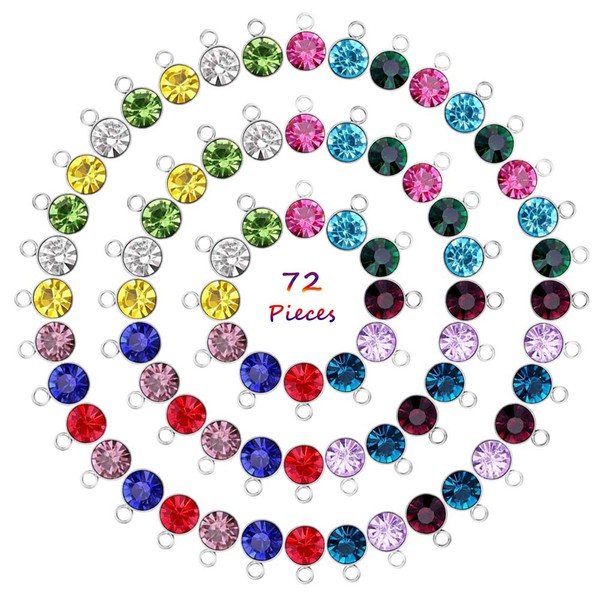 Sofecto 72 Pieces Birthstone Charms DIY Round Beads Pendant with Rings Handmade Crystal Charm for Jewelry Necklace Bracelet Ankle Earring Making Supplies, 7mm, 12 Colors