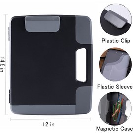 Tradetop Portable Clipboard with Storage, Plastic Storage Clipboard with Handle, Heavy Duty Clipboard Folder, Clipboard Case with Side-Opening, A4 Size Writing for Office, 14.5"x12"x 1.75", Black