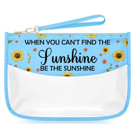 Sazuwu Inspirational Birthday Gifts for Women Blue Makeup Bag with Zipper Motivational Friendship Gifts Cosmetic Travel Bag Organizer Inspirational Quotes Sunshine Present for Mom Wife Daughter