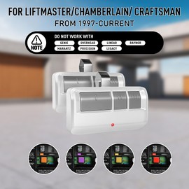 GONAT Universal Garage Door Opener Remote with Visor Clip, for LiftMaster/Chamberlain/Craftsman Door Opener, Suitable for 5 Color Learn Buttons, Work with Security+ 2.0 Code, White, 2 Pack