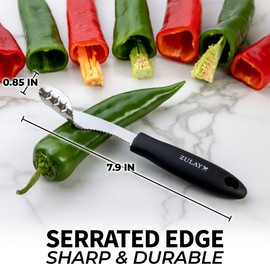Zulay 2-in-1 Jalapeno Corer Tool - Stainless Steel Pepper Seed Remover Tool with Serrated Edges & Soft Rubber Handle - Jalapeno Pepper Corer Seed Remover - Pepper Seed Remover Tool