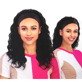 HAIRCOLOGY Unprocessed Human Hair Headband Wig - NATURAL CURLY, Long Curly headband wigs for black women (NATURAL)