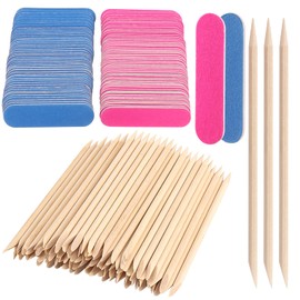 200Pack Nail Files Kit Mini Nail Files Double Sided Nail Buffer Orange Nature Wood Nail Care Sticks Cuticle Manicure and Pedicure Stick for Fingernail Cleaning Cuticle Stick