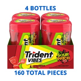 Trident Vibes SOUR PATCH KIDS Redberry Sugar-Free Chewing Gum, 4-40 Piece Bottles (160 Total Pieces)