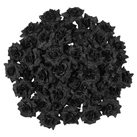 50piezas Cabezas De Flores De Rosa Artificial De Seda Negras para Decoración De Bodas Manualidades Y Accesorios para Sombreros Ropa Y Álbumes