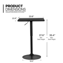 MoNiBloom Bar Table, Square Kitchen Dining Table High Top Table for Home Balcony Indoor Outdoor Bistro Table 27.5"- 35" Height-Adjustable Cocktail Table, Black
