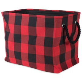 DII Buffalo Check Storage Collection Collapsible Bin with Handles, Medium Rectangle, 16x10x12, Red & Black
