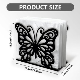 Doodlream Butterfly Decorative Black Metal Napkin Holder for Table, 13.5 x 11.2 x 5cm Standing Napkin Holder for Home Kitchen Restaurant Picnic Party Coffee Bar Dining Room