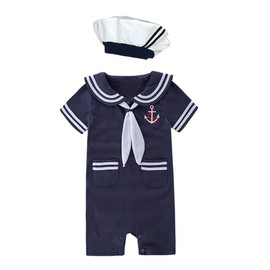 XM Nyan May's Baby Toddler Boys Sailor Stripe Romper Marine Navy Romper Outfit