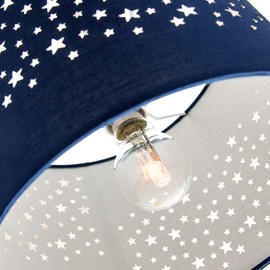 Stars Decorated Childrens/Kids Midnight Blue Cotton Bedroom Pendant or Lamp Shade Creates Stunning Effect Against The Wall | 25cm Diameter | 60w Maximum by Happy Homewares