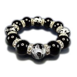 Ishigaii Ishigaii Super Thick Natural Stone, 0.7 inches (18 mm), Lapis Lazuli, Crystal Four Gods Hand Carved, High Quality Rondell Beads Bracelet, Power Stone