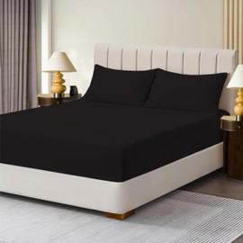 R&Z Extra Deep Polycotton Non Iron Fitted Sheet Easy Care 40cm (Black, Single)