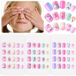 Litherr S 60 Pcs Nail Tips for Kids Nail Tips Cute Kids False Nails Girl Hand Decoration Nail Stickers Nail Decoration for Girls Nail Supplies Fake Nail Set Manicure DIY