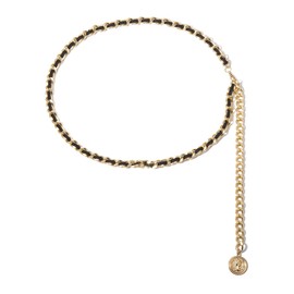 Waist Chains Belt for Women Gold Chain Belt Multilayer Body Chain Pendant Waist Chain Belt Black Belt Chunky Clothing Accessories Jewelry (Golden)