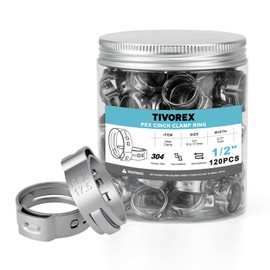 120 Pack 1/2 Inch PEX Cinch Clamps Rings, 304 Stainless Steel PEX Crimp Rings, Pinch Clamps for PEX Tubing Pipe Fittings Connection