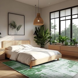 Mightree 6x9 Area Rug, Machine Washable Area Rugs for Living Room, Bedroom, Dining Room, Soft Faux Wool Rugs, Non-Slip Stain Resistant Boho Low Pile Area Rug, Bedroom Decor Green