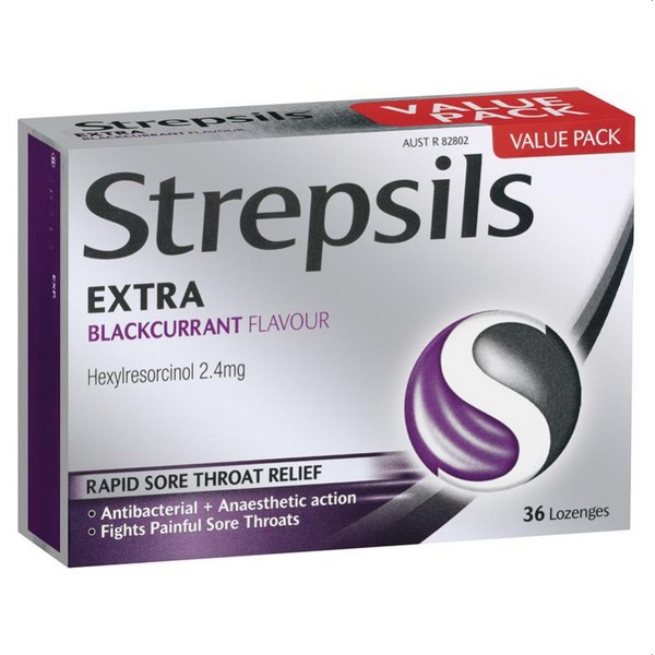 Strepsils Extra Blackcurrant Fast Numbing Sore Throat Pain Relief with