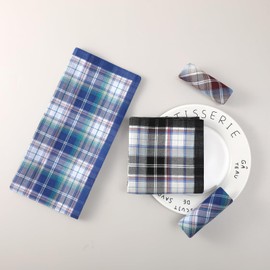 HOULIFE Cotton Handkerchiefs for Men, Checkered Men’s Handkerchief, Plaid Pocket Square Set, Classic Mens Hankies Gents Stripe Hanky