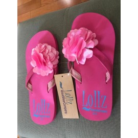 LOLLZ Girls Shoes Kids Waveware Flip Flops Arch Support Pink Flower SIZE 9/10