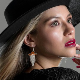 Rhinestone Cowgirl Western Outfit for Women Sparkly Rhinestone Tassel Dangle Earrings Western Earrings Disco Rodeo Country Concert Outfits for Women(Brown)