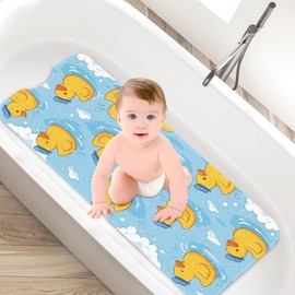 Culudea Yellow Rubber Duck Bathtub Shower Mat Blue Cute Non-Slip Tub Extra Long Bath Floor 40X16 Inch Machine Washable for Bathroom Tub Bath Mat for Toddler and Baby