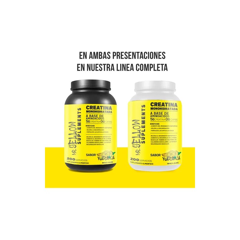 Creatina Monohidratada 1kg Mr. Yellow Sabores 200 Servicios
