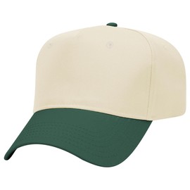 Joe's USA - OTTO Cap 5 Panel Mid Profile Baseball Cap OTTO 31-069-1 Pack - Dark Green/Natural