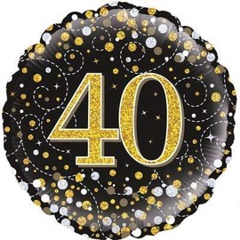 Oaktree 18" 40th Sparkling Fizz Birthday Black & Gold Holographic