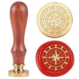 Hobbspring 1pc Compass Sealing Wax Stamps Vintage Wax Seal Stamps 25mm Removable Brass Head Stamp with Wooden Handle for Envelope Wedding Invitations Christmas Thanksgiving Gift Packing