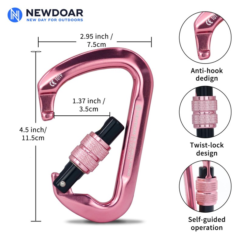 NewDoar 30KN CE Certified Climbing Carabiner Professional Heavy Duty D