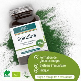 GSE Spirulina Microalgae Pellets, 240 Tablets, Iron and Vitamin B12, Organic Quality, 100% Vegan and No Additives