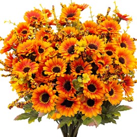 MUTCOLOR Fake Mums Artificial Flowers 4 Bundles Silk Faux Fall Floral Arrangement Bouquet for Outdoor Indoor Home Front Porch Vase Table Centerpiece Wedding Garden Pots Autumn Decor
