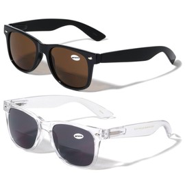 Vision World Eyewear 2 Pairs Deluxe BIFOCAL Reading SunGlasses - Comfortable Stylish Simple UV400 Readers (Bifocal Clear and Brown, 1.50)