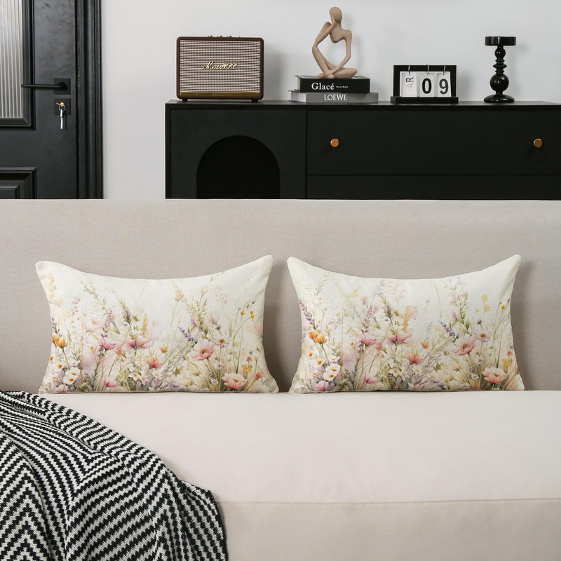 TAJWE Spring Floral Pillow Covers 12x20 Set of 2 Summer