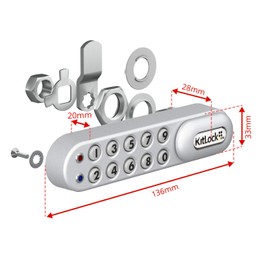 KitLock KL1000 Electronic Lock for Lockers and Furniture Keyless with Combination Lock Horizontal Left Handed Silver