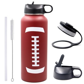 40 oz Football Water Bottle, Sports Water Bottles with 2 Lids 18/8 Stainless Steel Travel Tumbler Double Wall Vacuum Insulated Hot/Cold Standard Metal Canteen (40oz, Football)