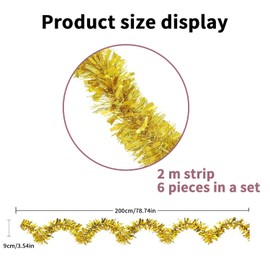 12 m Christmas Tinsel Garland, Metallic Tinsel Garlands, Christmas Decoration, Christmas Tree Hanging Decorations for Christmas, for Christmas Party, Indoor and Outdoor Decoration (Gold)