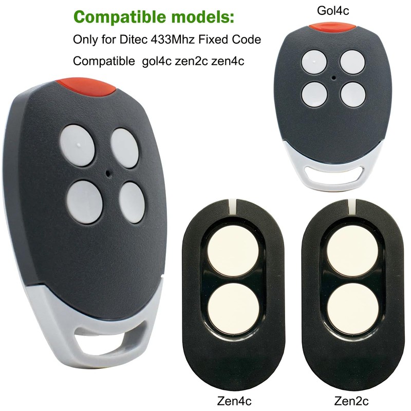 Garage Door Opener Remote Control Compatible with Ditec GOL4C, ZEN2C,