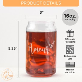 On The Rox Drinks Valentines Day Gift For Him Her Engraved 16oz Beer Soda Can Glass - Set of 1 (Amour)
