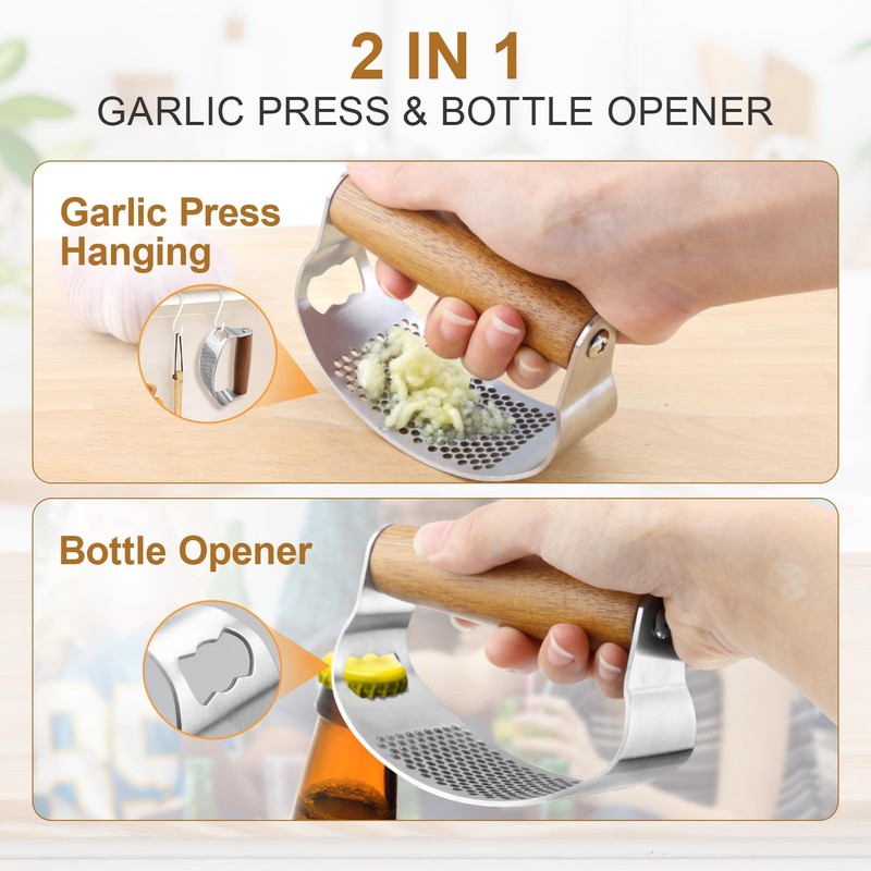 GlasFlength Garlic Press Rocker Stainless Steel Garlic Rocker Garlic Cutter